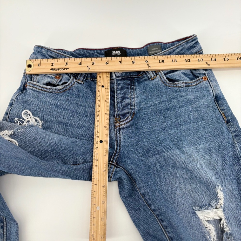 L&M Black Label Mid Rise Boyfriend Jeans Distressed Ripped Blue Wash‎ Size 1 - Picture 3 of 7